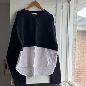 Zara Black Sweater with White Shirt-Layer Hem